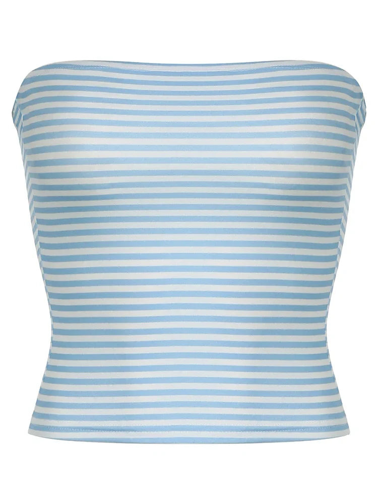 Striped Strapless Bandeau Tube Top — vista frontale