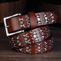 Studded Cross Stitch Rivet Genuine Leather Belt — vista posteriore