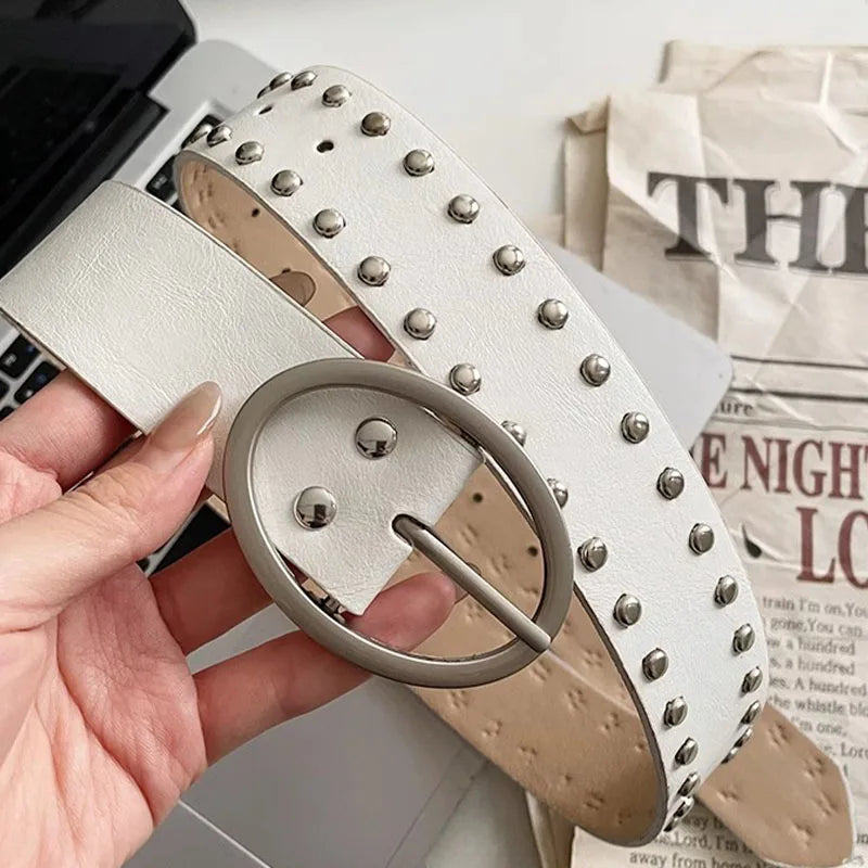 Studded Rivet Metal Circle Buckle Belt — in alternativa