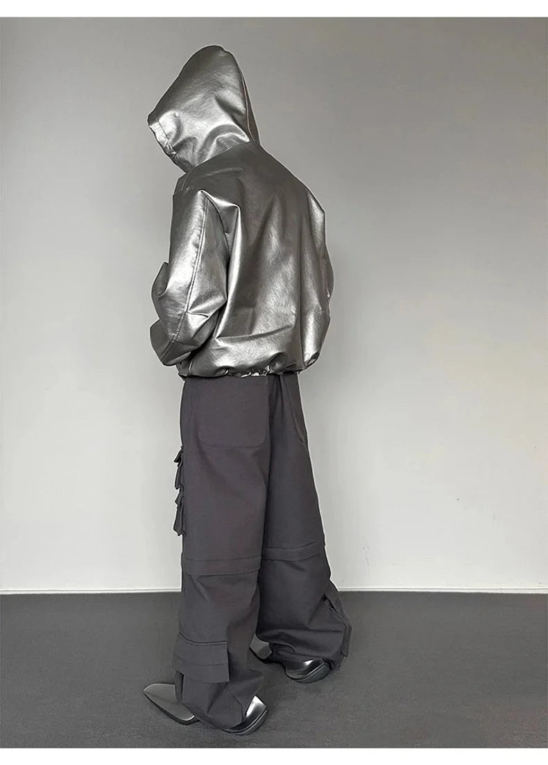 Super Wide Leg Khaki Zip Off Cargo Trousers — vista posteriore