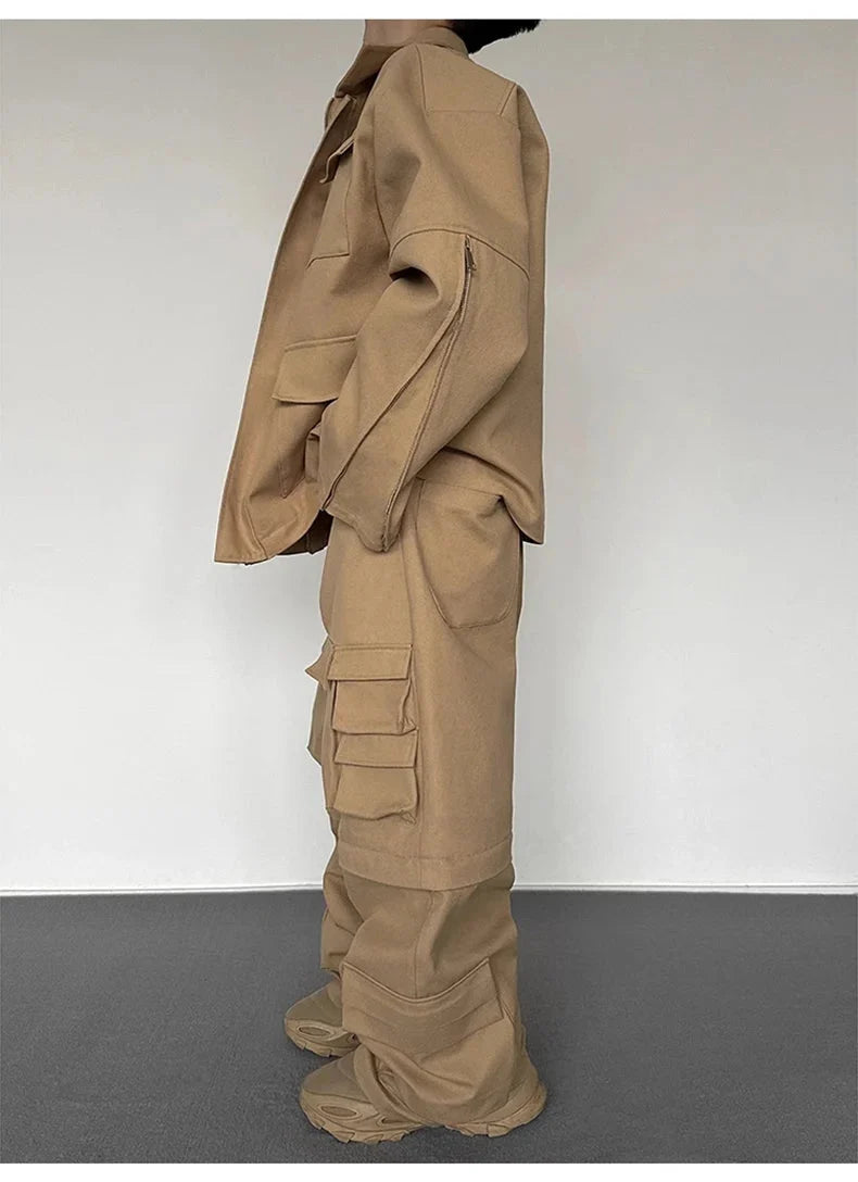 Super Wide Leg Khaki Zip Off Cargo Trousers — dettaglio della stampa