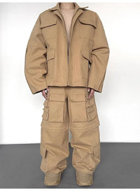 Super Wide Leg Khaki Zip Off Cargo Trousers — vista laterale