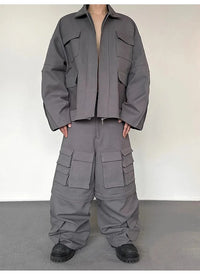 Super Wide Leg Khaki Zip Off Cargo Trousers — vista frontale