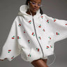 Y2K Sweet Cherry Print White Baggy Full Zip Up Hoodie