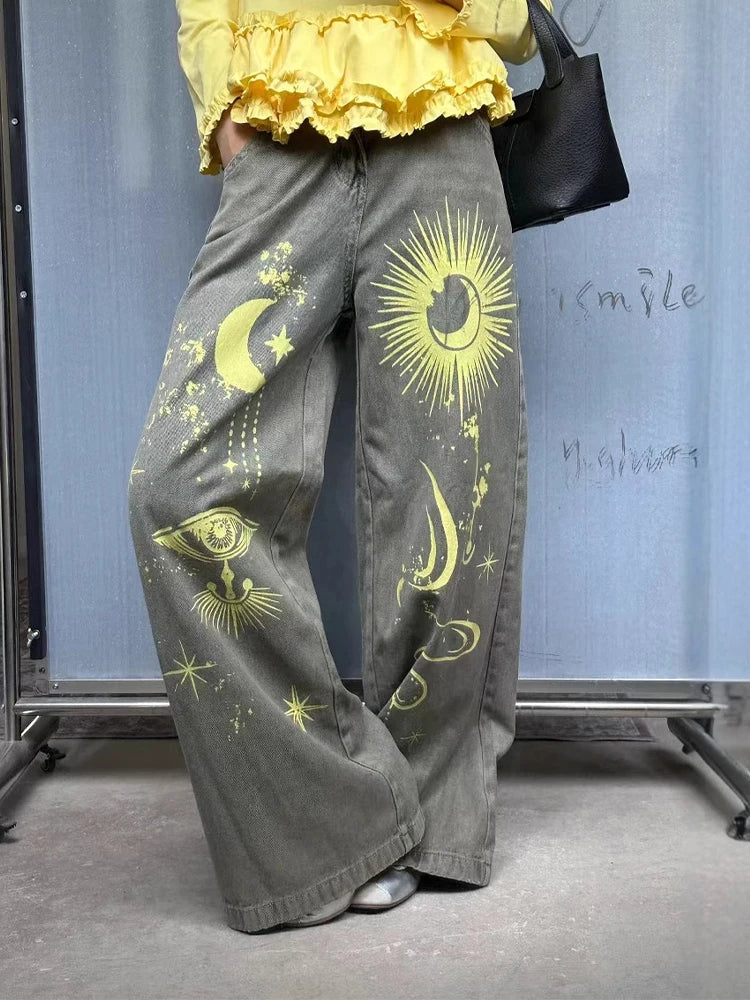 Symbols in the Sky Graphic Baggy Jeans — vista frontale