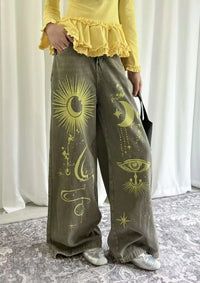 Symbols in the Sky Graphic Baggy Jeans — dettaglio della stampa