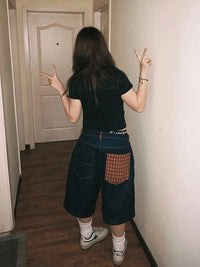 Tartan Patchwork Low Waist Jorts — dettaglio della stampa