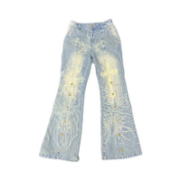 Tattoo Print Vintage Distressed Flare Jean — in alternativa