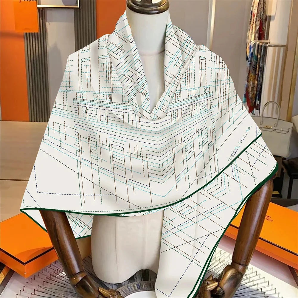'The Blueprint' Silk Cashmere Square Scarf — dettaglio della stampa