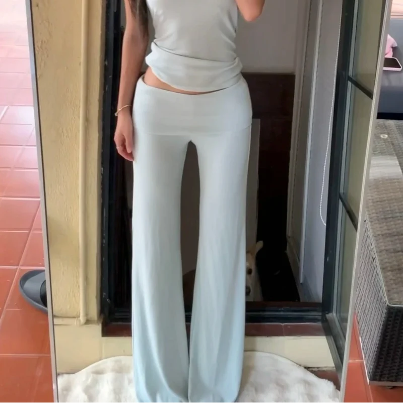 "The Classic" Folded Low Waist Cotton Jersey Flared Sweatpant Joggers Trousers — vista completa