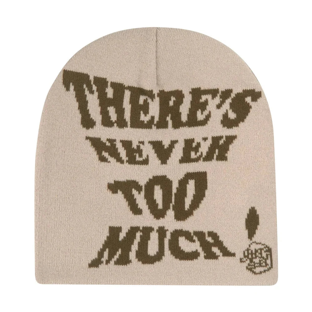 "There's Never Too Much!" Slogan Beanie — vista laterale