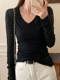 Thin Long Sleeve Low Cut Top — vista laterale