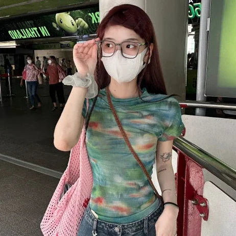 Tie Dye Grunge Mesh T shirt — vista frontale