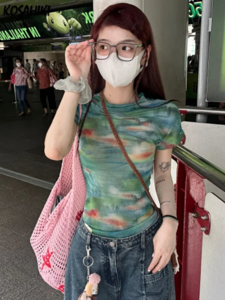 Tie Dye Grunge Mesh T shirt — vista posteriore