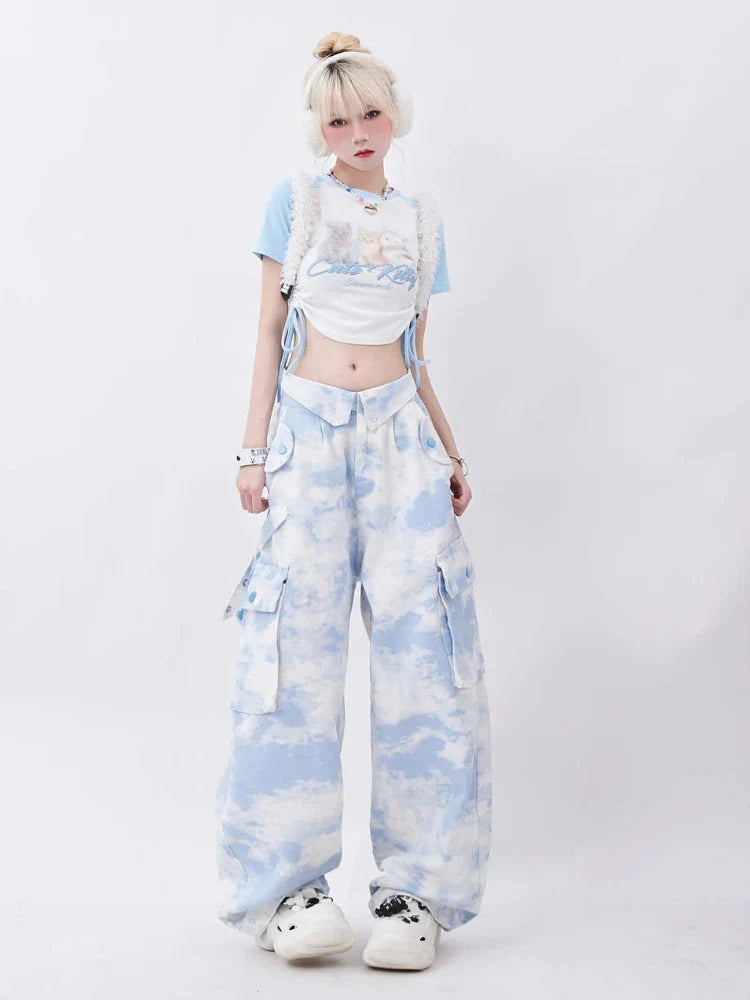Tie Dyed Wide Leg Cargo Trousers — dettaglio