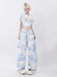 Tie Dyed Wide Leg Cargo Trousers — dettaglio