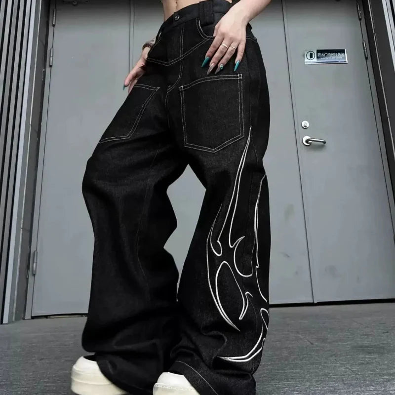 Totem Print Graphic Wide Leg Baggy Jeans — vista posteriore