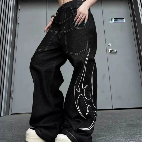 Y2K Totem Print Graphic Wide Leg Baggy Jeans