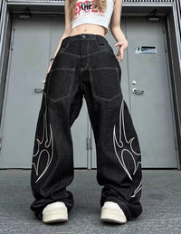 Totem Print Graphic Wide Leg Baggy Jeans — vista frontale