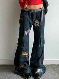Tour Team Stamps Distressed Denim Cargo Flared Jeans — in alternativa