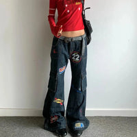 Tour Team Stamps Distressed Denim Cargo Flared Jeans — vista posteriore