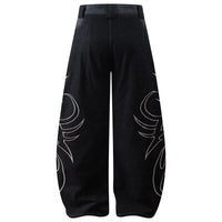 Tribal Embroidered Baggy Wide Leg Barrel Jeans — vista posteriore