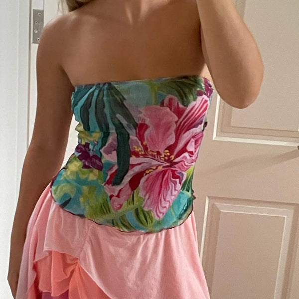 Tropical Floral Strapless Bandeau Tube Top — vista frontale