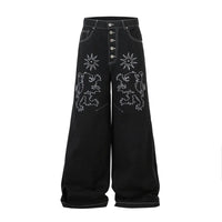 Two Lions Embroidered Graphic Denim Jeans — vista frontale