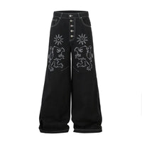 Two Lions Embroidered Graphic Denim Jeans — vista frontale
