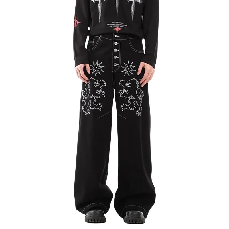 Two Lions Embroidered Graphic Denim Jeans — vista posteriore