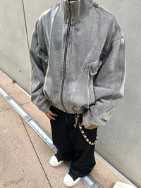 Upside Down Patchwork Zip Up Denim Jacket — dettaglio della stampa