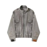 Upside Down Patchwork Zip Up Denim Jacket — vista frontale
