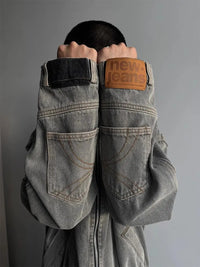 Upside Down Patchwork Zip Up Denim Jacket — dettaglio