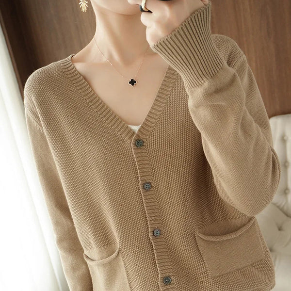 Y2K V Neck Button Up Cardigan With Pocket