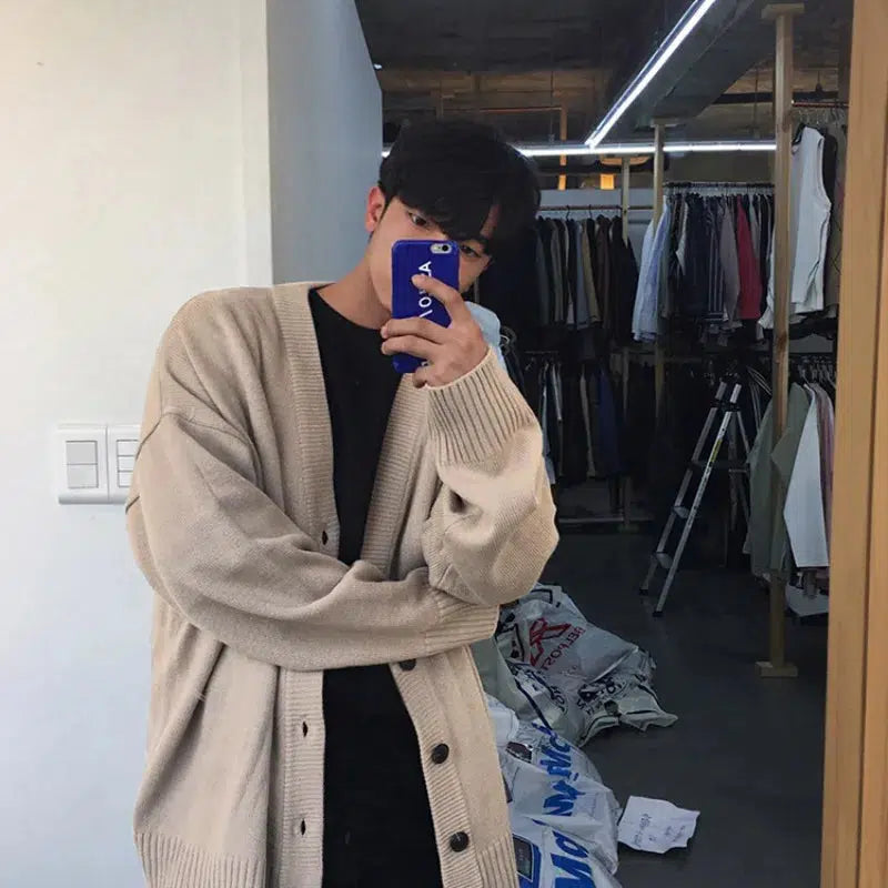 V Neck Knit Baggy Cardigan — vista laterale