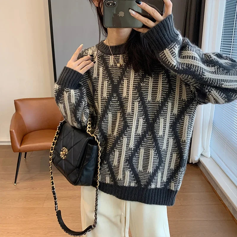 Vintage Aesthetic Baggy Knit Jumper Sweater — vista posteriore