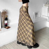 Vintage Aesthetic Plaid High Waist Maxi Skirt — in alternativa