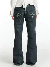 Vintage Aesthetic Print Flared Bootcut Jeans — vista posteriore