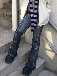 Vintage Aesthetic Print Flared Bootcut Jeans — dettaglio