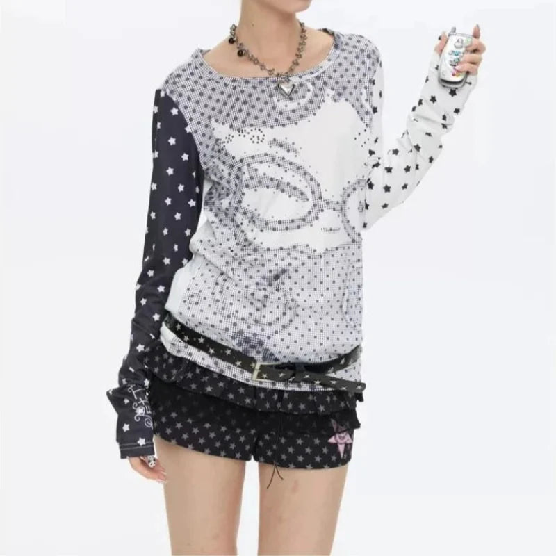 Vintage Anime Womens Polka Dot Long Sleeve Top — dettaglio della stampa