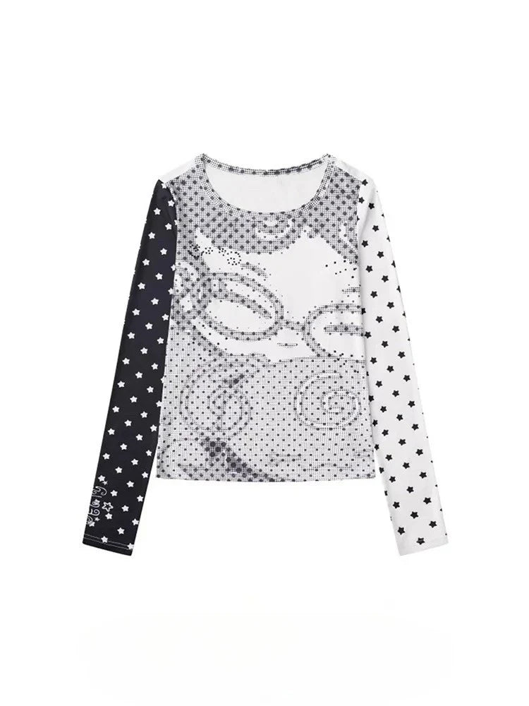 Vintage Anime Womens Polka Dot Long Sleeve Top — vista frontale
