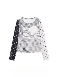 Vintage Anime Womens Polka Dot Long Sleeve Top — vista frontale