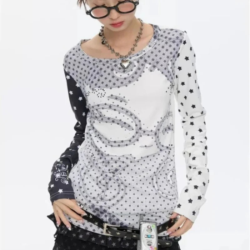 Vintage Anime Womens Polka Dot Long Sleeve Top — vista posteriore