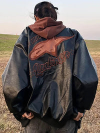 Vintage Astar Moto Leather Jacket — dettaglio della stampa