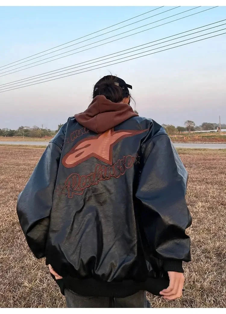 Vintage Astar Moto Leather Jacket — dettaglio del tessuto