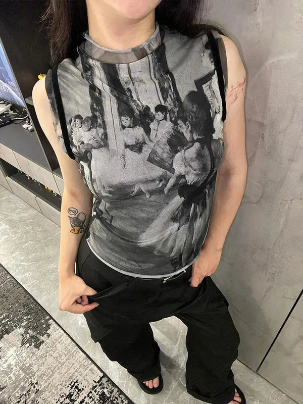 Vintage Ballet Mesh Tank Top — vista frontale