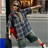 Y2K Vintage Blue Short Sleeve Plaid Flannel Button Up Shirt
