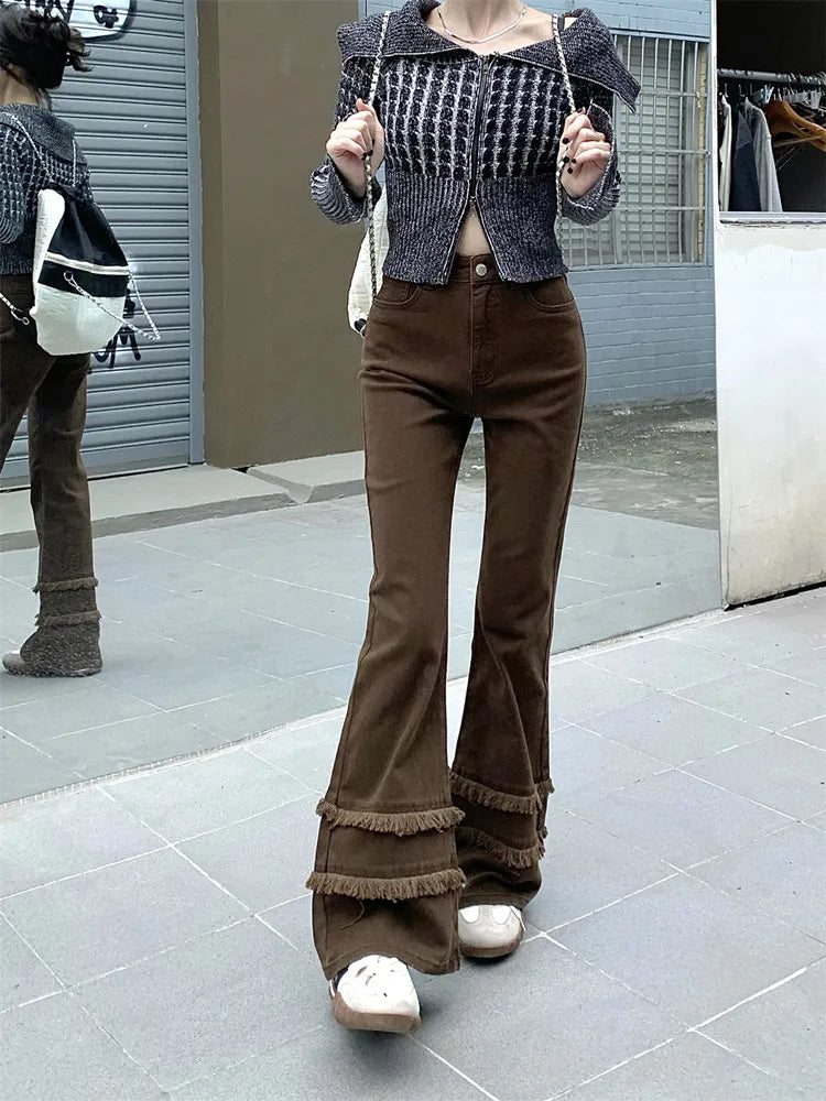 Vintage Brown Slim Stacked Flare Jeans — dettaglio