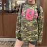 Y2K Vintage Camouflage Women Waffle Knit Long Sleeve Top