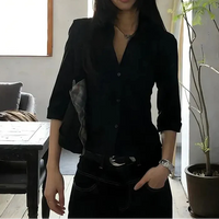 Vintage Casual Three Quarter Button Up Shirt — vista frontale